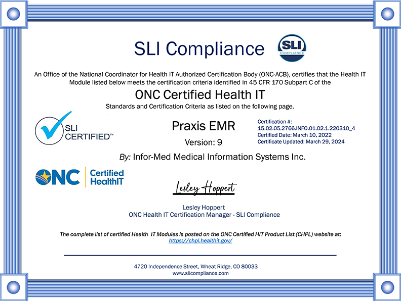 Praxis EMR - ONC Health IT Certification Program