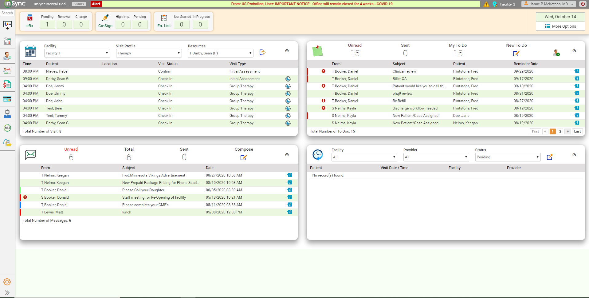 Dashboard in InSync Healthcare