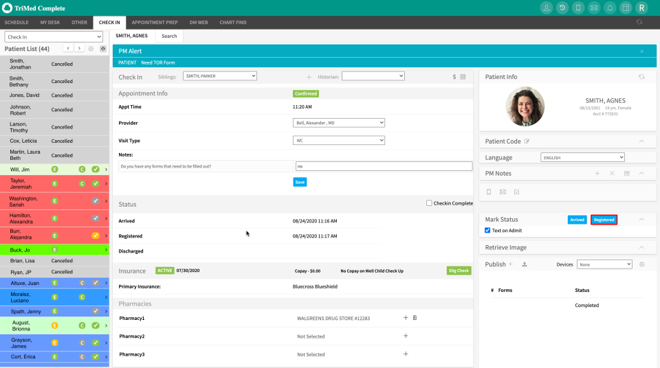 EHR dashboard in TriMed Complete