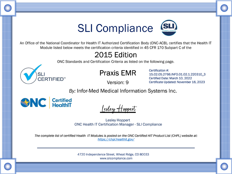 Praxis EMR - ONC Health IT Certification Program
