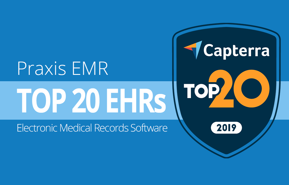 Praxis is proud to be in the Capterra Top 20 EMR report earning the #1 score in Review Ratings with a perfect 5 Star rating!